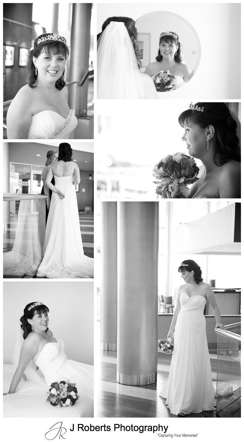 B&W portraits of a bride at Novotel Darling Harbour Sydney - Sydney wedding photography 